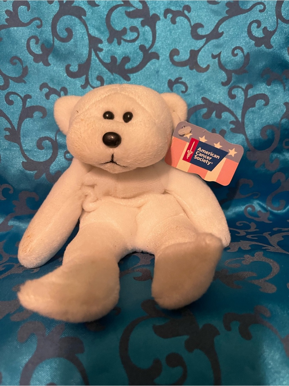 Ty White Plush Bear with American Cancer Society Tag